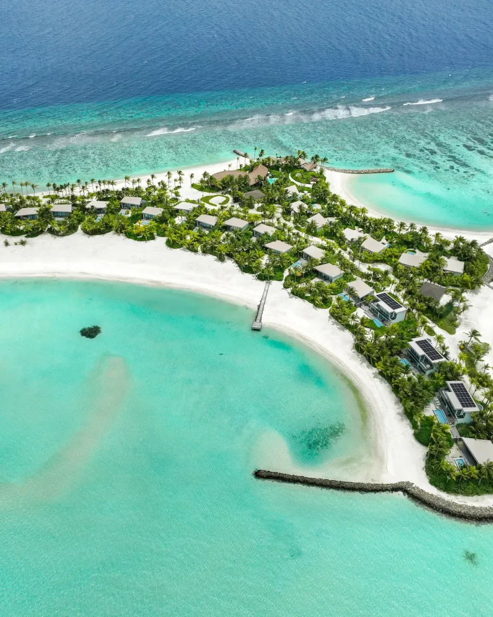 Aerial view of SO/ Maldives, its island and lagoon